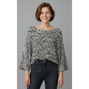 Eileen Fisher NEW large chunky 3/4 flutter sleeve boatneck sweater Large